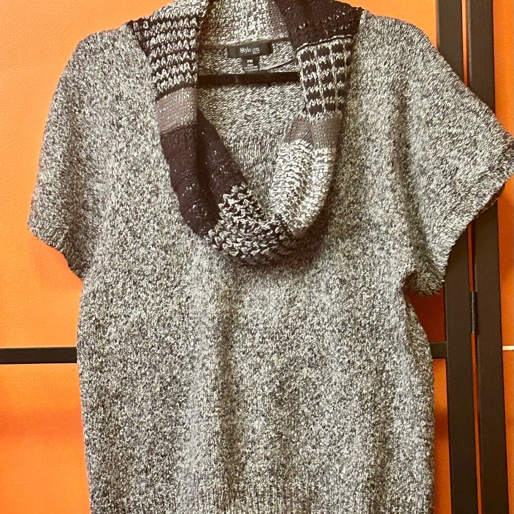 Cozy Marled Knit Cowl Neck Sweater Top Neutral Chunky Knit PM